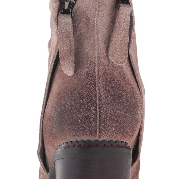 Tan Suede Ankle Boots with Chunky Heel - Picture 4 of 6